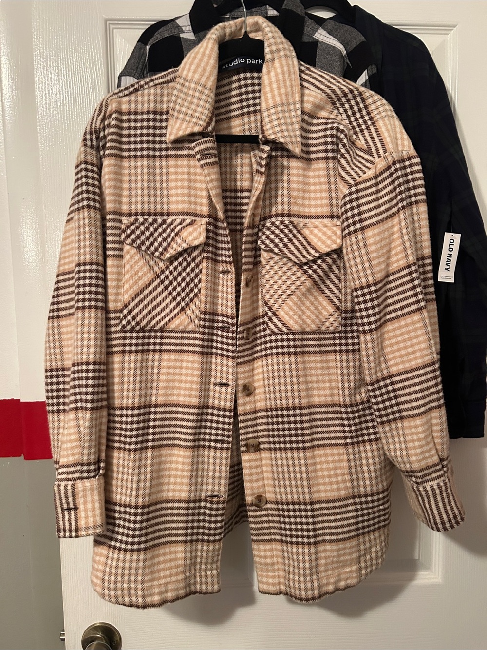 Studio Beige Plaid Shacket - Women's
